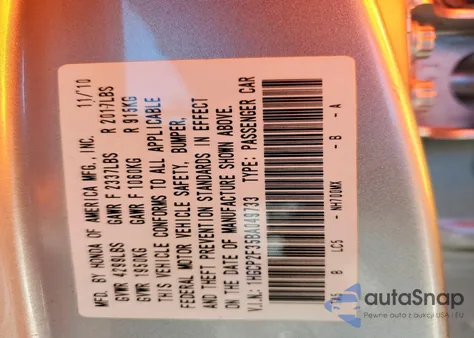 2011 Honda Accord Lx из США, поврежденный, VIN 1HGCP2F35BA049733